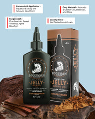 Bossman Jelly Beard Oil USA-made label signals quality and origin.