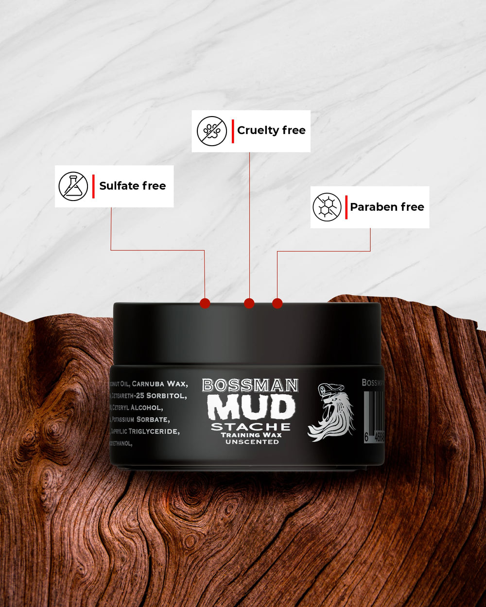 Bossman MUDstache matte-finish styling for a clean, natural look.