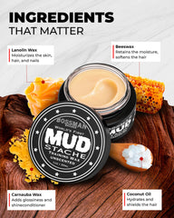 Bossman MUDstache strong-hold application demonstrates non-tacky hold for day-long shape.