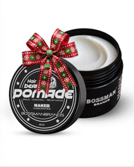 Bossman Naked Pomade hair-application shows smooth, moisturized styling for all-day hold.