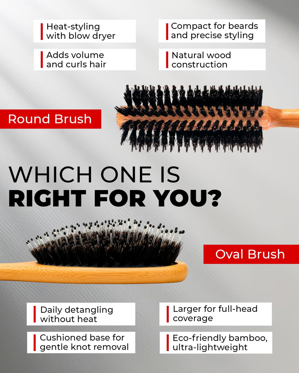 Bossman round brush supports beard and hair care with gentle detangling and even product distribution