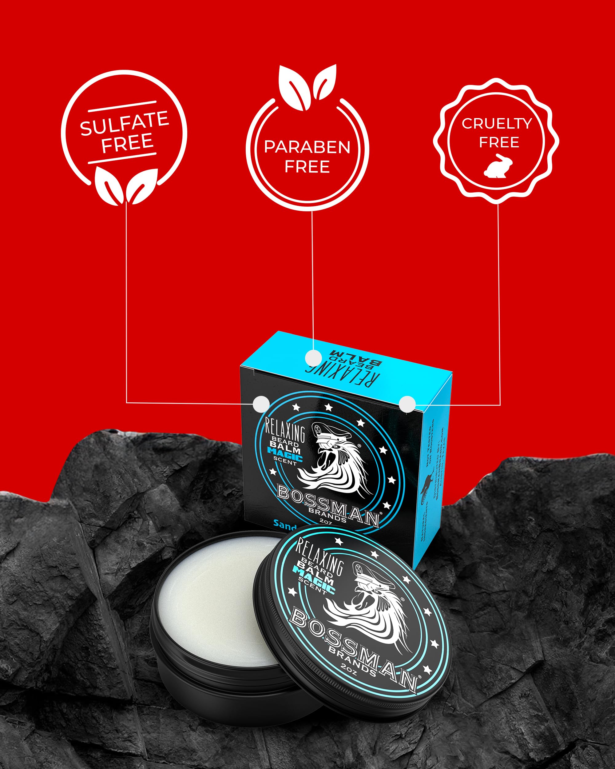 Bossman Relaxing Beard Balm application demonstrates easy grooming with light hold and control.