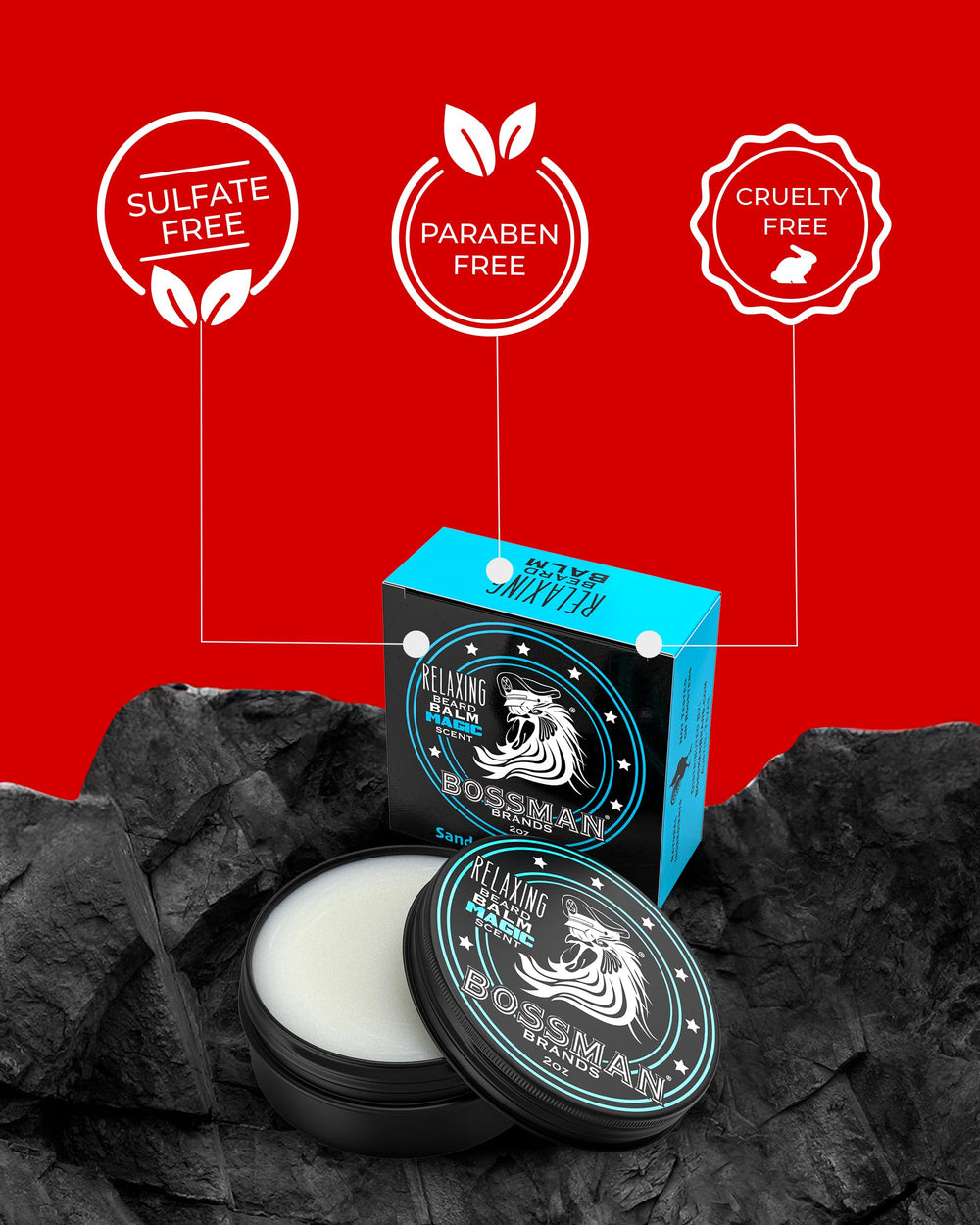 Bossman Relaxing Beard Balm application demonstrates easy grooming with light hold and control.