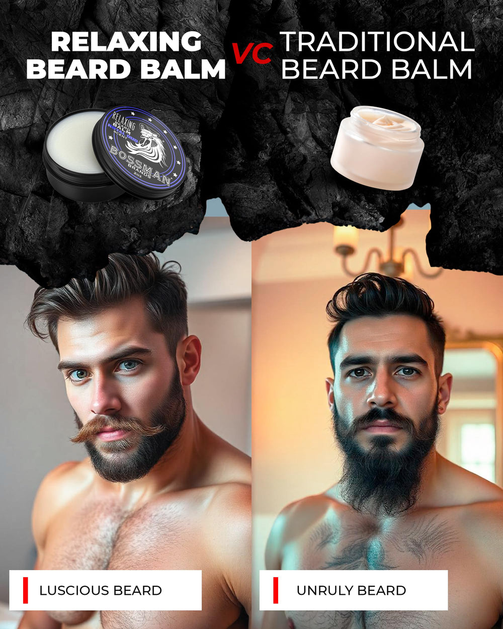 Bossman Relaxing Beard Balm natural minerals and oils promote lasting moisture.