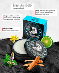 Bossman Relaxing Beard Balm packaging with USA-made label communicates quality and cruelty-free ethics.