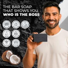 Bossman shaving solution bar with rich lather demo highlighting skin-friendly cleansing.