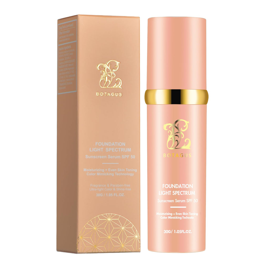 Botagus Match Foundation bottle close-up with SPF50 for even skin tone and protection