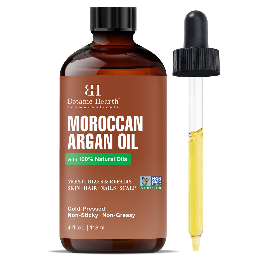 Botanic Hearth Argan Hair Oil bottle showing deep hydration for dry hair.
