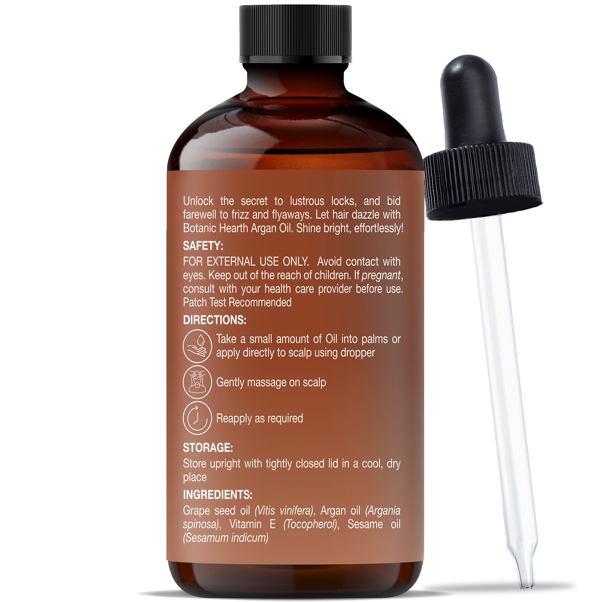 Botanic Hearth Argan Hair Oil closeup shows glossy, managed ends.