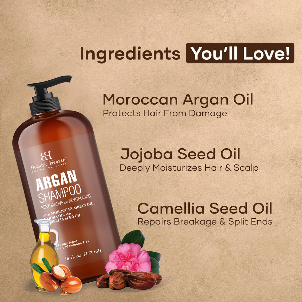 Botanic Hearth Argan Shampoo bottle—keratin and shea butter moisturization emphasis.