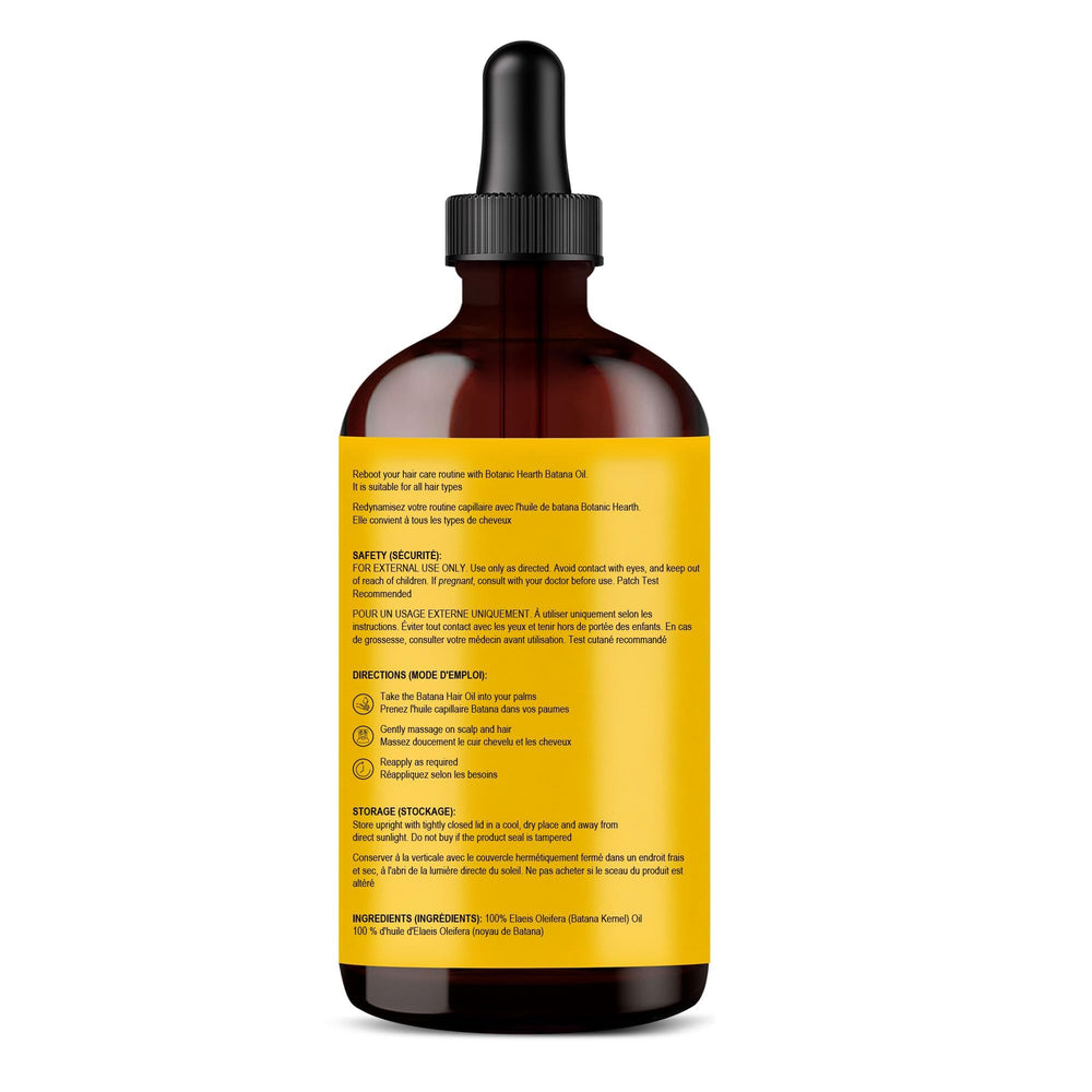 Clear label of Botanic Hearth oil listing ingredients for informed use