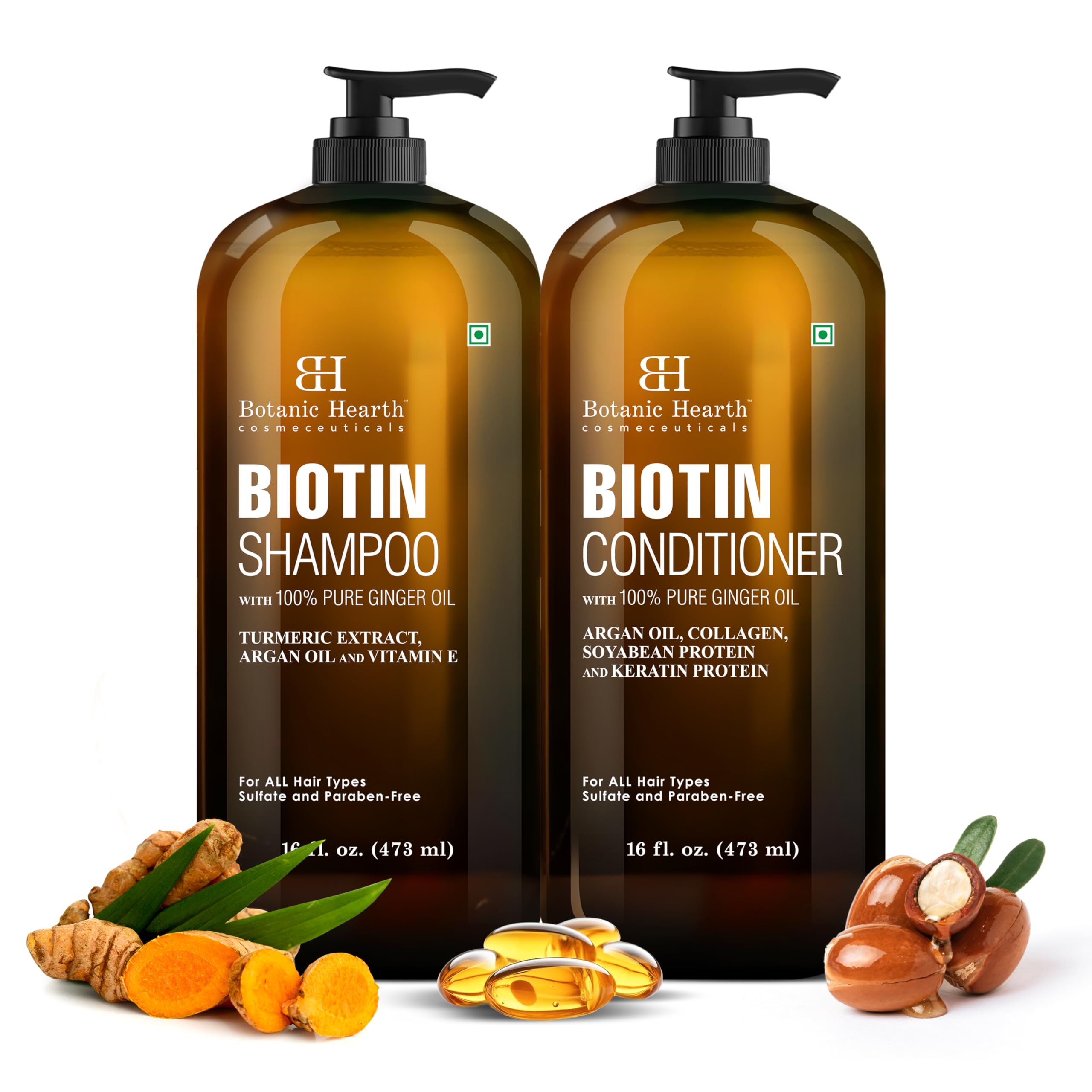 Botanic Hearth Biotin Shampoo bottle front view showing cleansing action for nourished hair