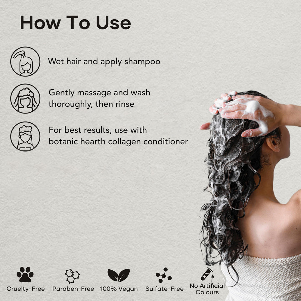 Botanic Hearth Biotin Shampoo Korean ginseng turmeric ingredients closeup emphasizes nourishing formula