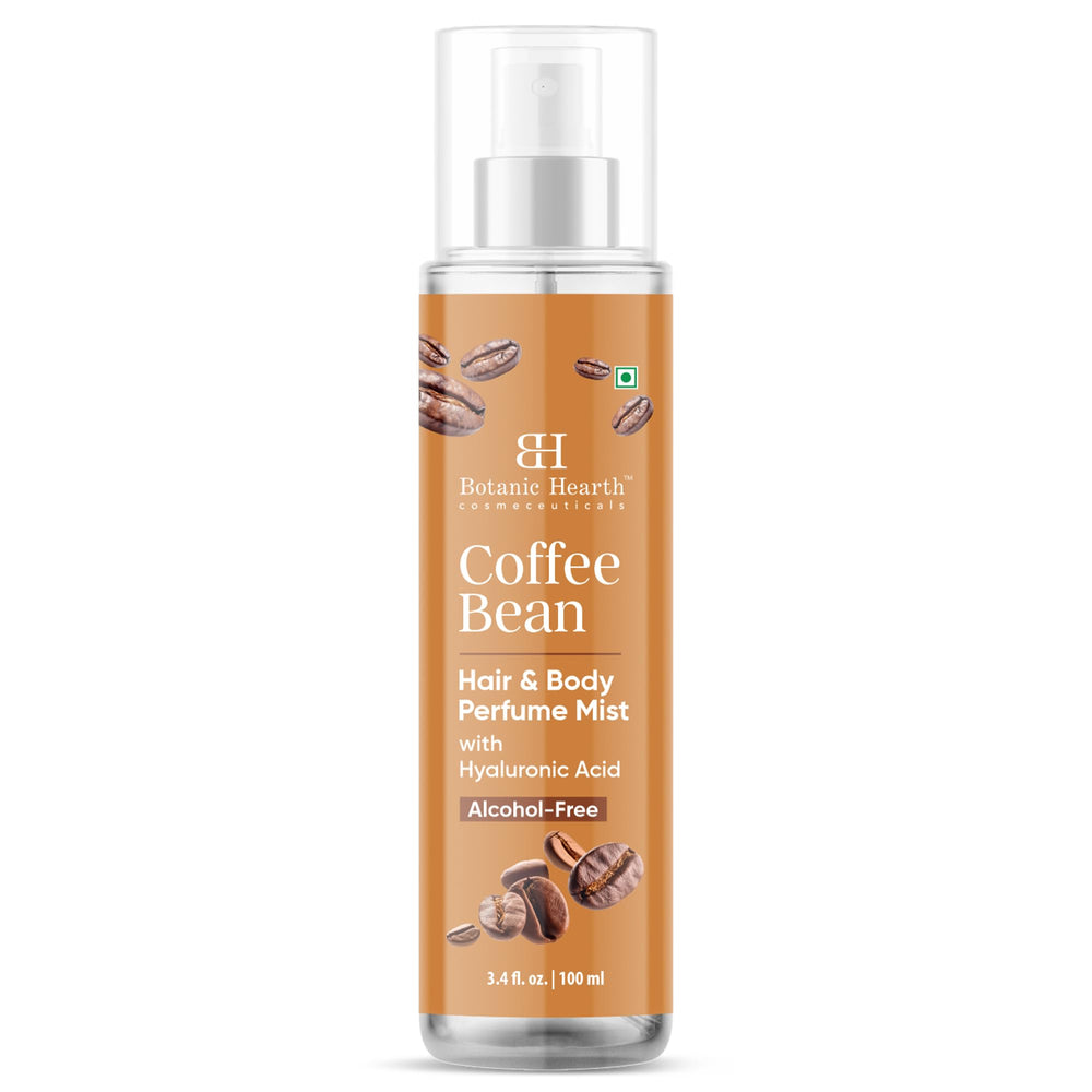 Close-up of Botanic Hearth Coffee Hair Mist releasing a fine spray for subtle aroma.