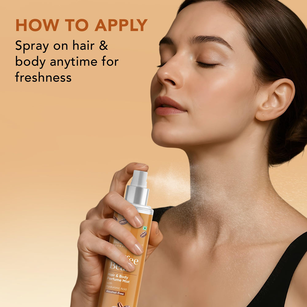 Botanic Hearth Coffee Body Mist applied to skin for hydration.