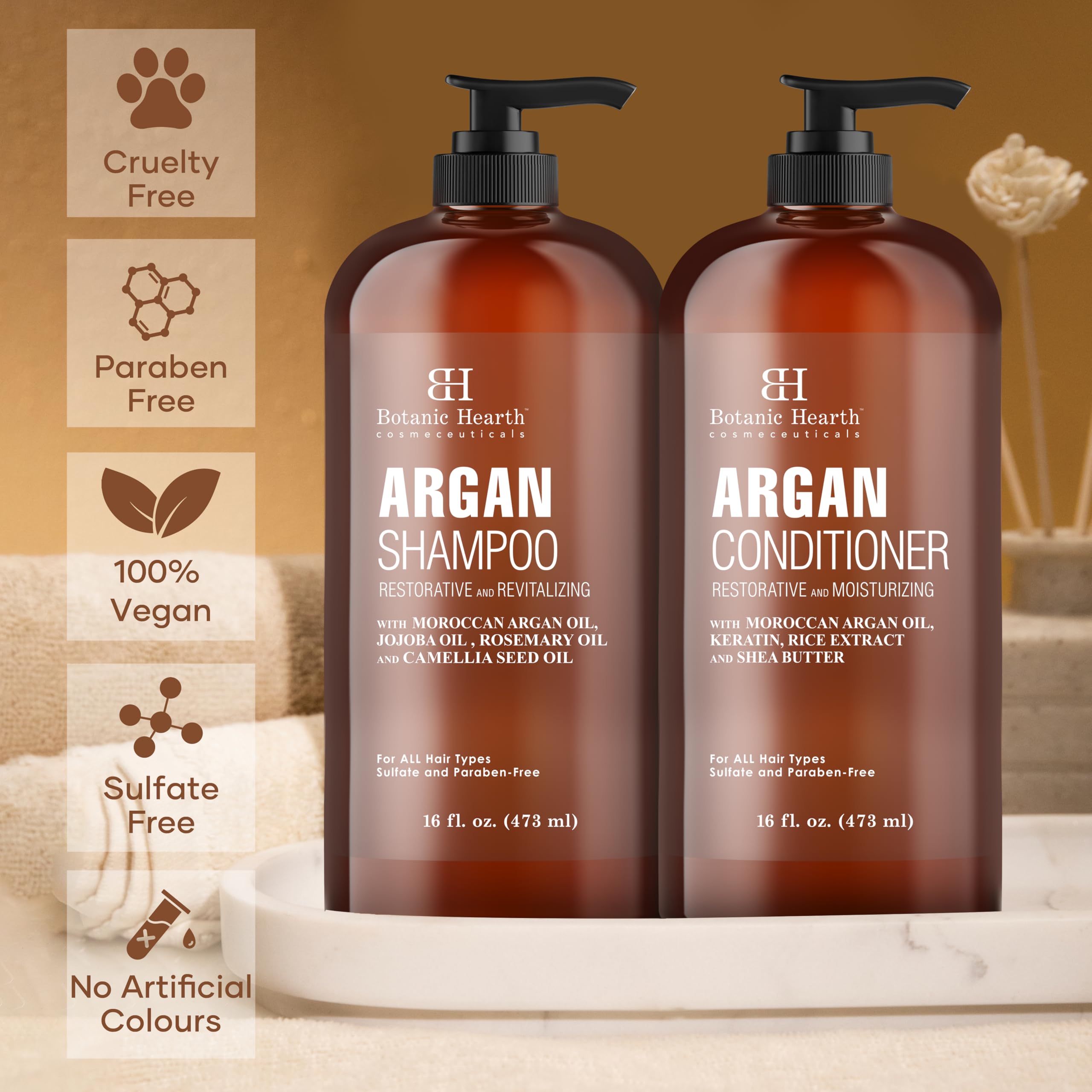Botanic Hearth color-treated hair care shot implying safe use on dyed or highlighted locks