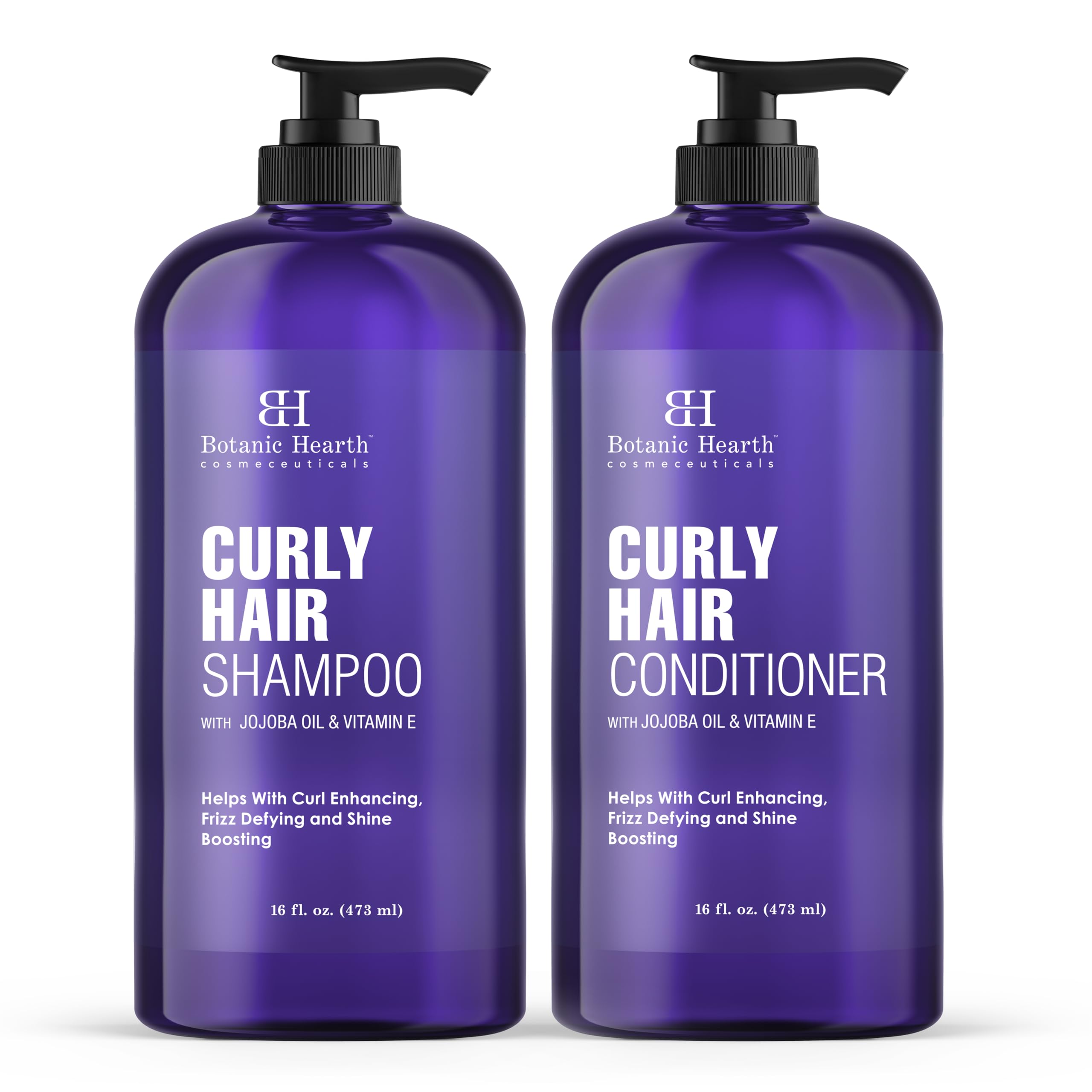 Botanic Hearth curly shampoo bottle detangles and smooths curls for easy styling.