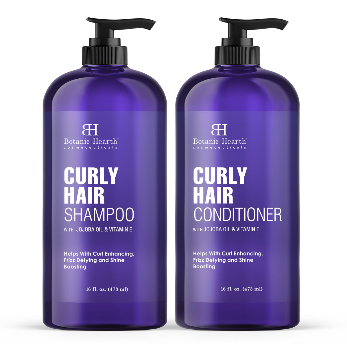 Botanic Hearth curly shampoo bottle detangles and smooths curls for easy styling.