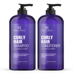 Botanic Hearth curly shampoo bottle detangles and smooths curls for easy styling.
