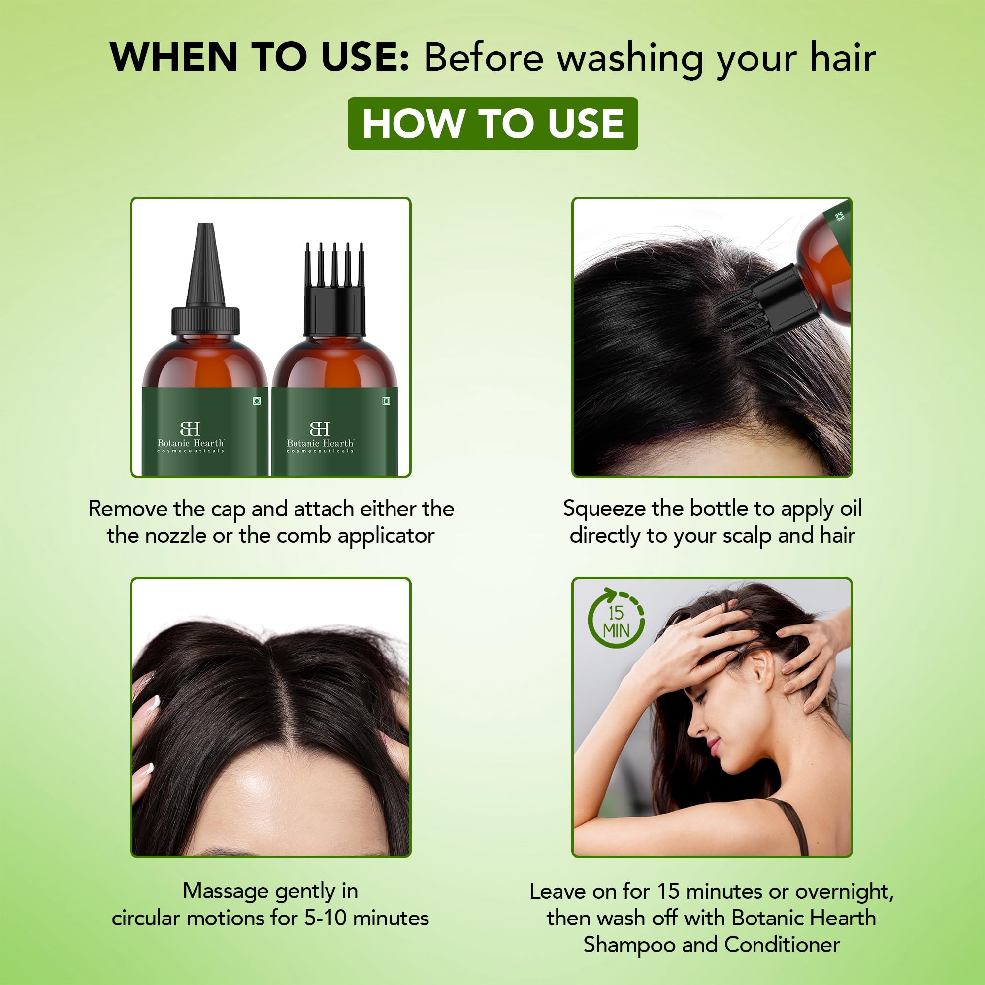 Botanic Hearth oil on hair demonstrating smoothness and manageability.