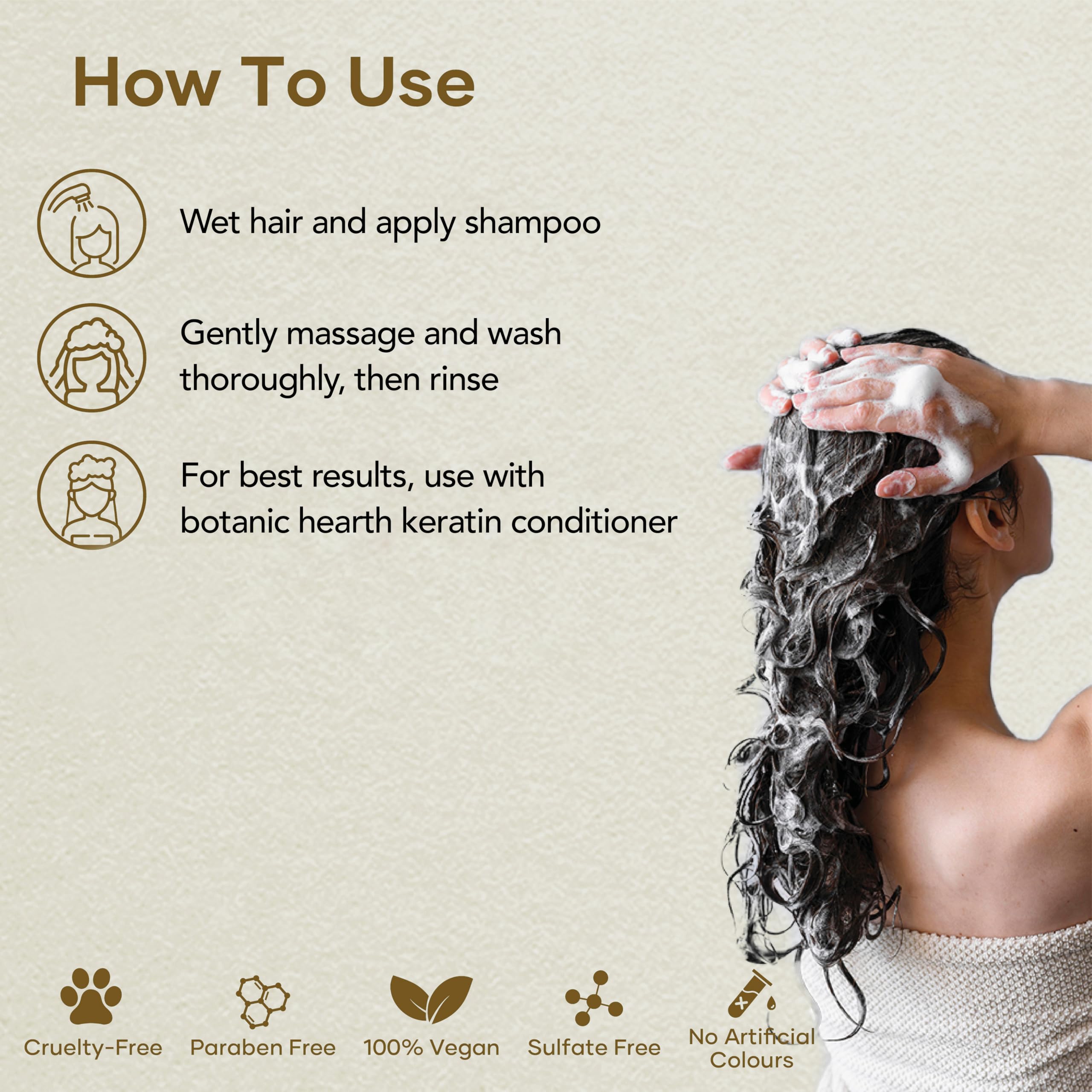 Botanic Hearth Keratin Shampoo sulfate-free badge indicating gentle daily use