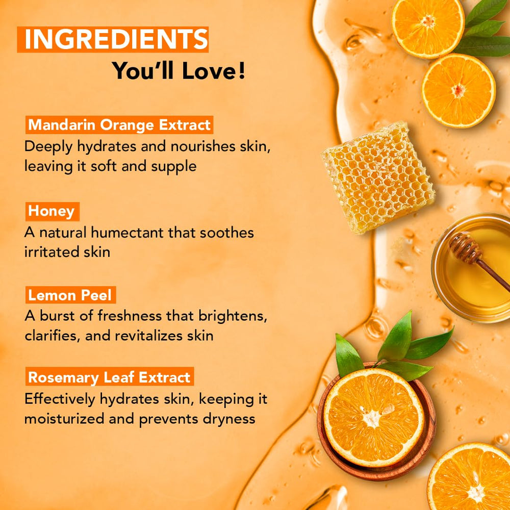 Botanic Hearth Mandarin Orange & Honey Body Wash lather dispenses for cleansing with citrus energy
