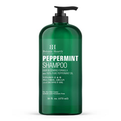 Botanic Hearth Peppermint Oil Shampoo display shows refreshing cleansing for a revived scalp