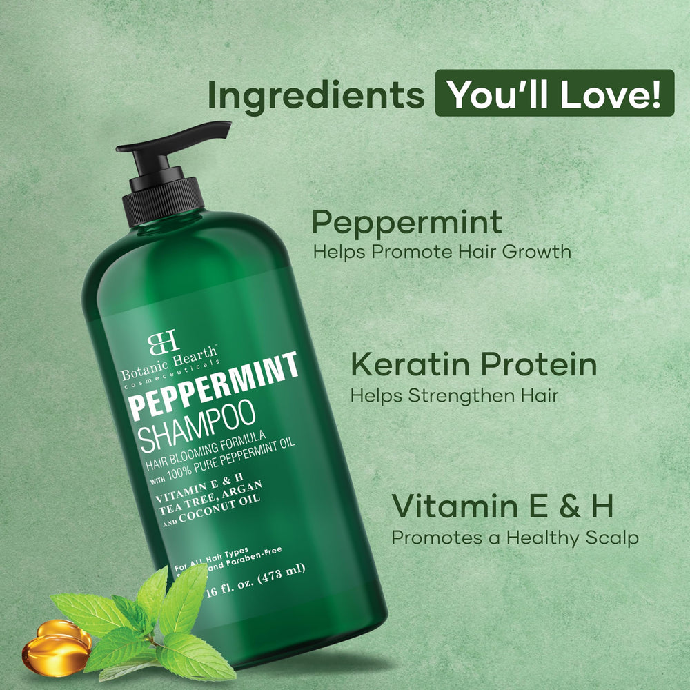 Botanic Hearth Peppermint Oil Shampoo bottle highlighting scalp massage moment for soothing sensations