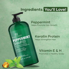 Botanic Hearth Peppermint Oil Shampoo bottle highlighting scalp massage moment for soothing sensations
