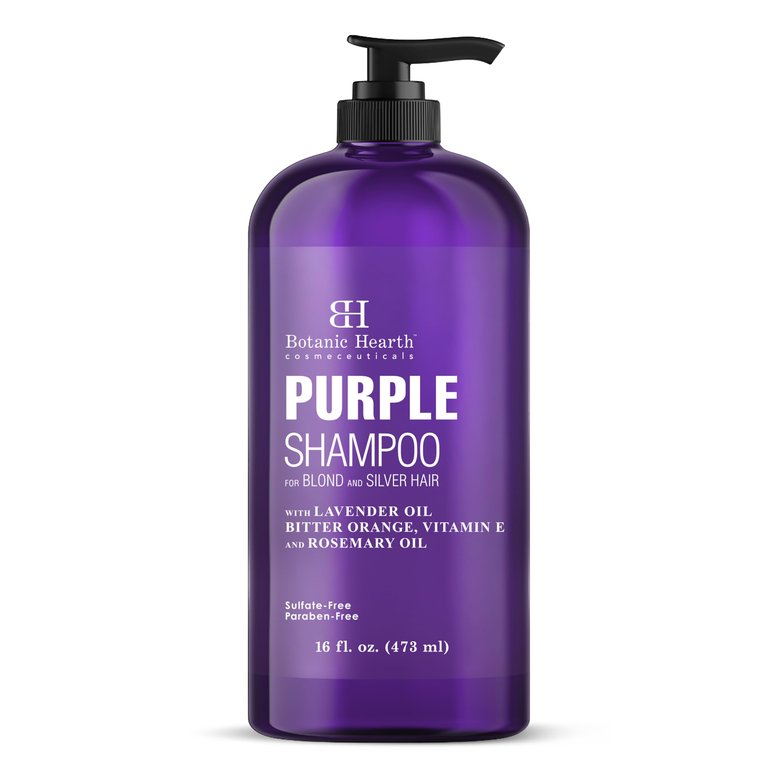 Botanic Hearth Purple Shampoo bottle shows color-correcting for blondes, silvers, and grays.