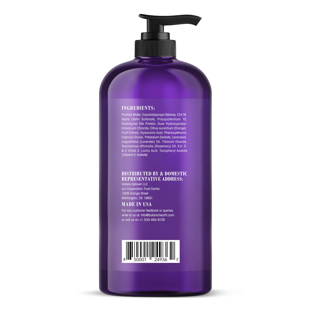 Botanic Hearth Purple Shampoo vitamin E boost promotes hair health and shine.