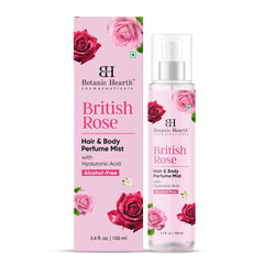Botanic Hearth Rose Hair Perfume bottle with long-lasting rose fragrance.