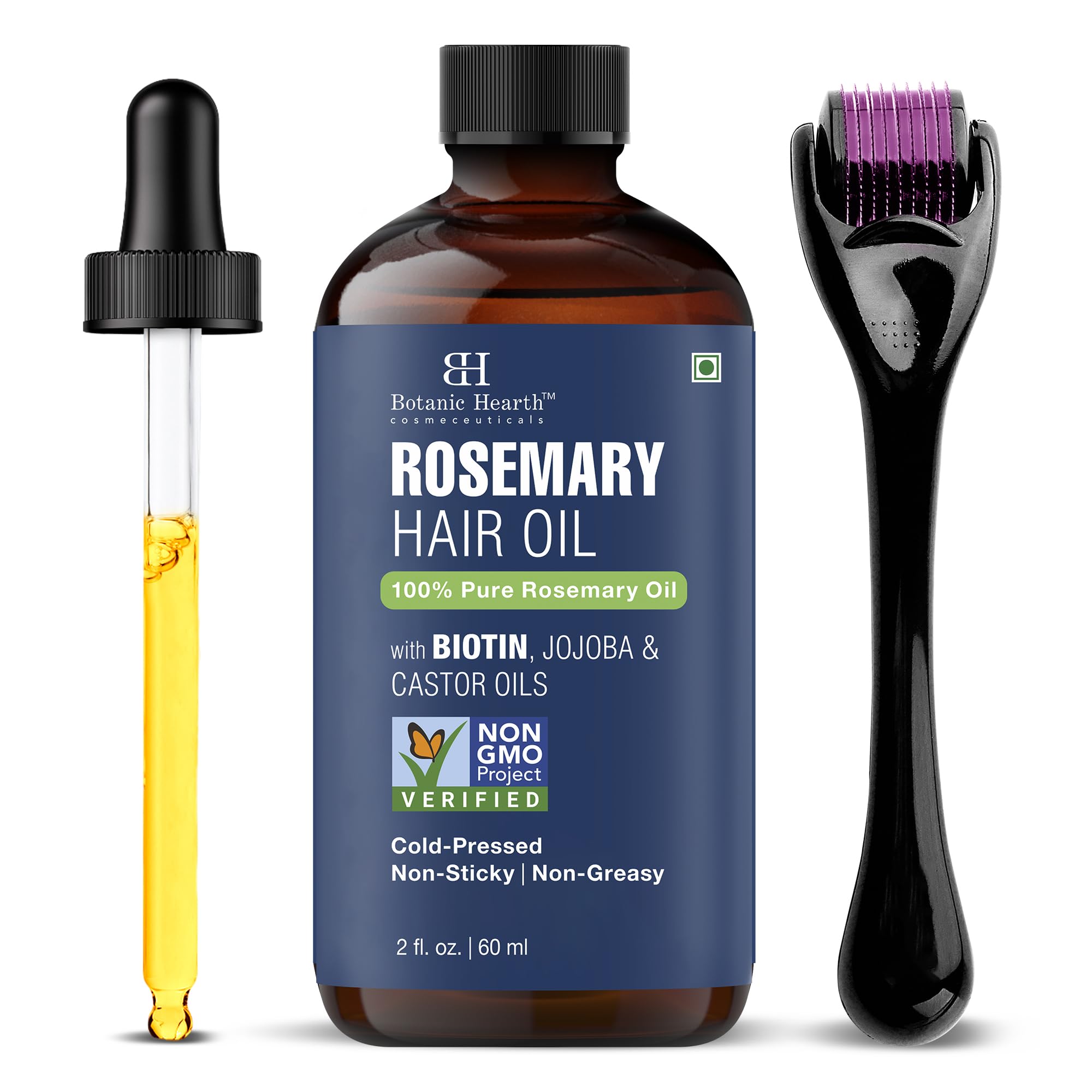 Botanic Hearth Rosemary Hair Oil bottle shows premium hydration in glass packaging