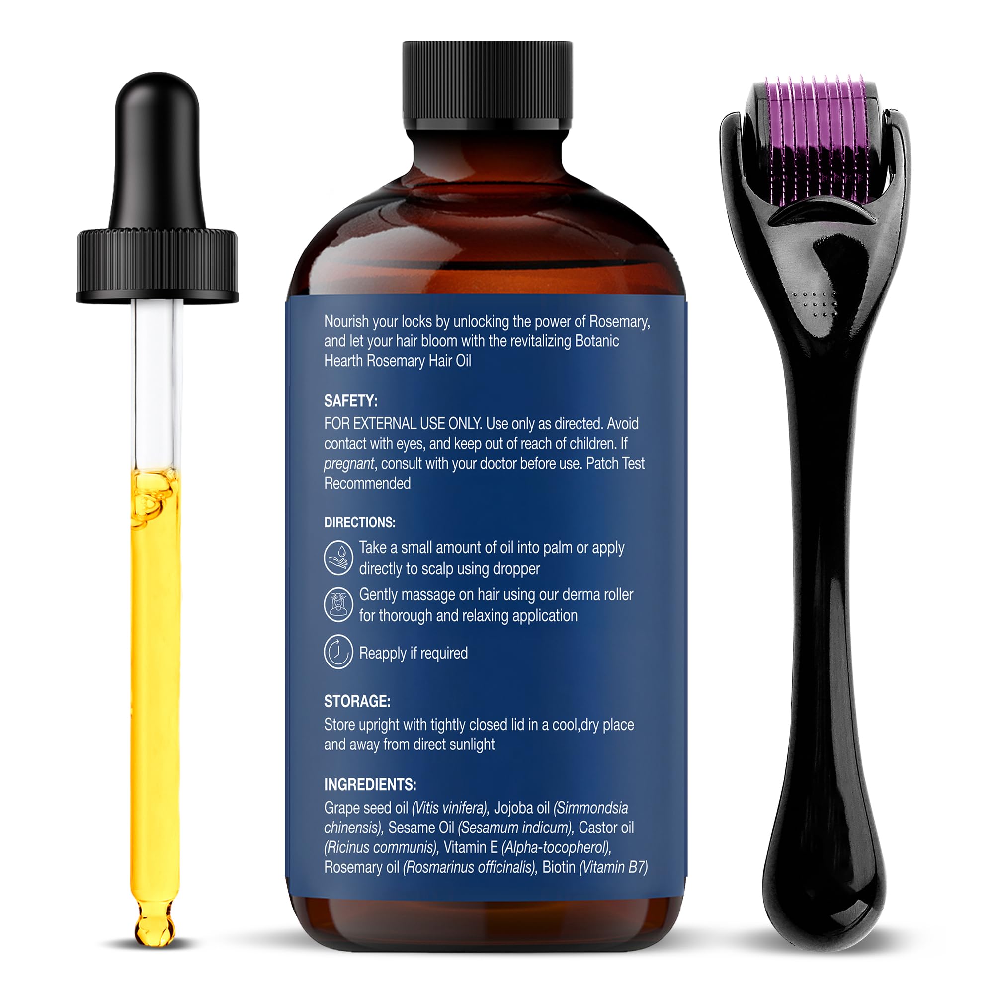 Botanic Hearth Rosemary Hair Oil derma-roller close-up for targeted delivery