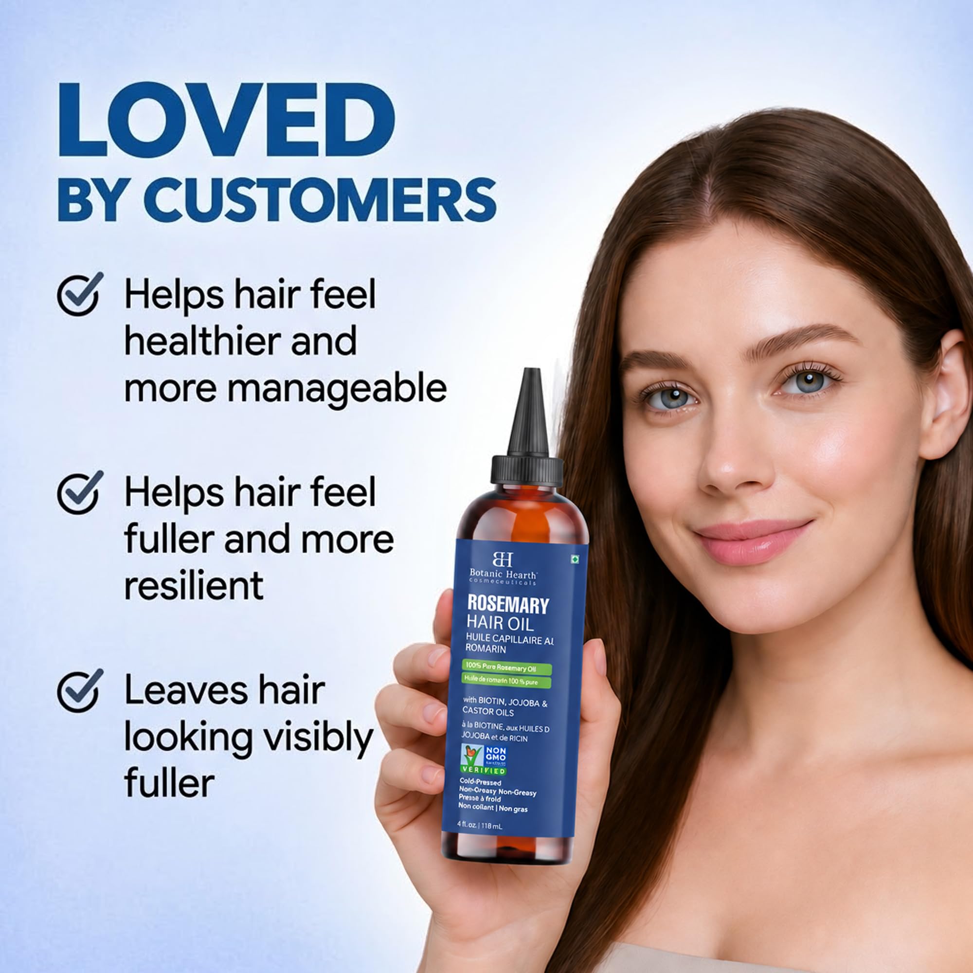 Botanic Hearth ingredients label showing rosemary, biotin, jojoba benefits