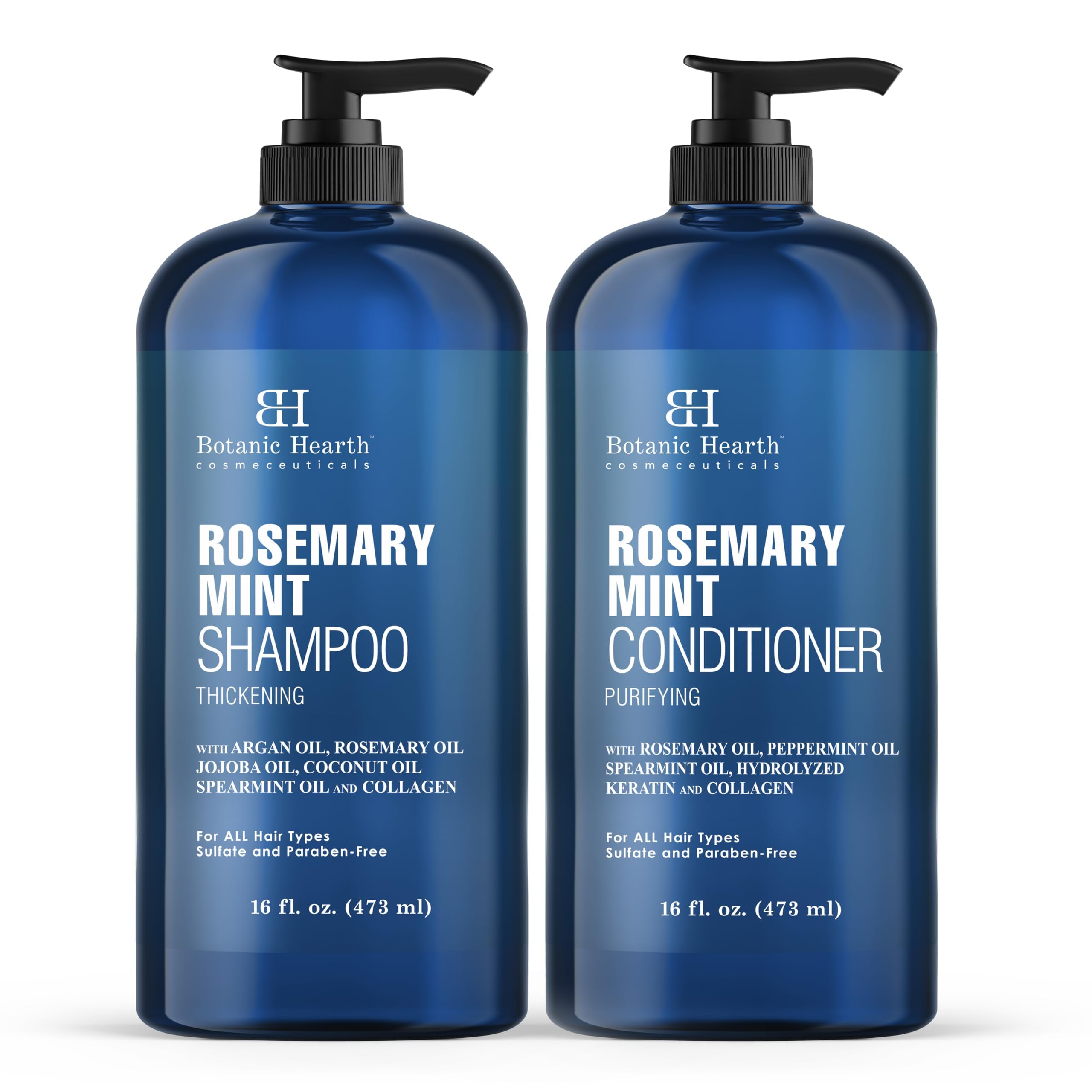 Botanic Hearth Rosemary Mint Shampoo bottle shows thickening and refreshing cleanse