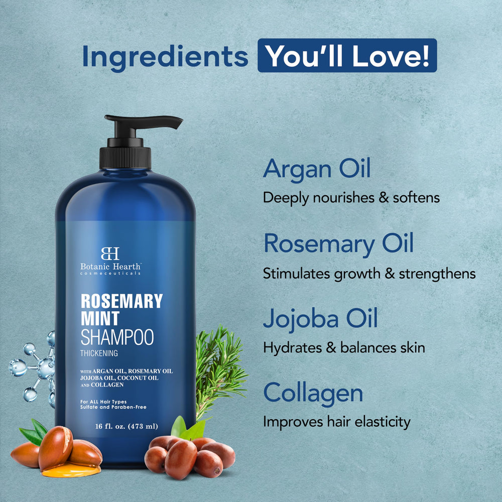 Botanic Hearth Shampoo label close-up signals natural, gentle cleansing.