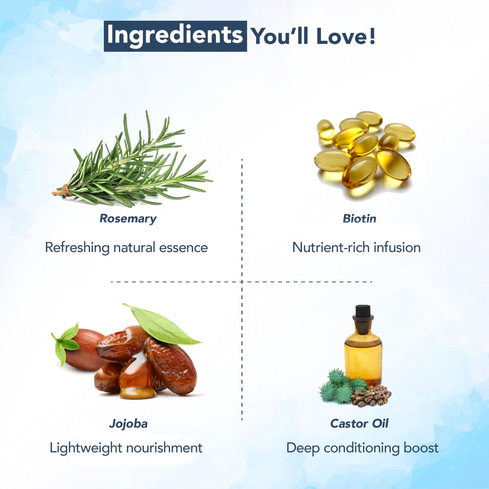 Botanic Hearth rosemary oil with biotin highlights nourishing blend for strands.