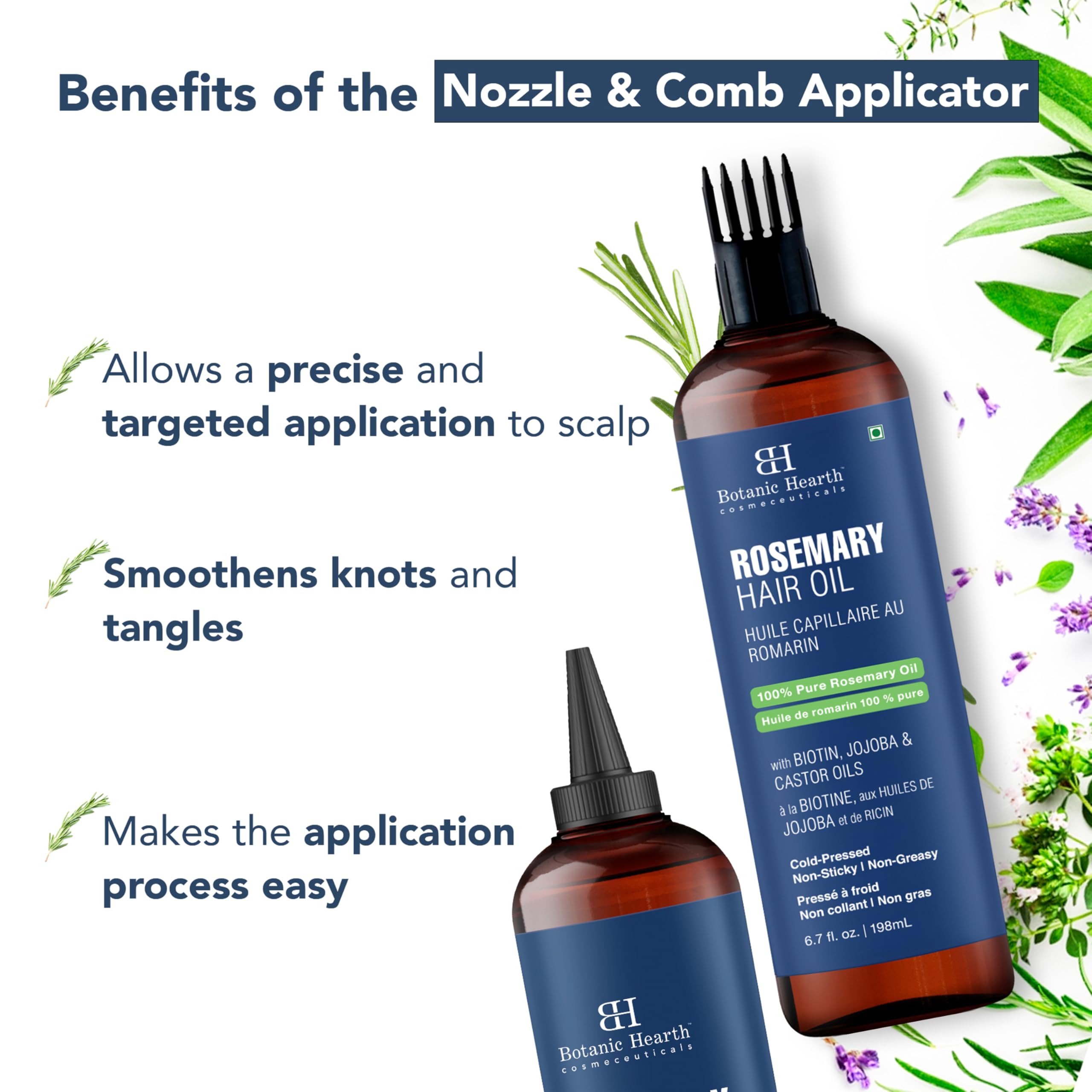 Botanic Hearth rosemary oil on hair showing lightweight conditioning in action.