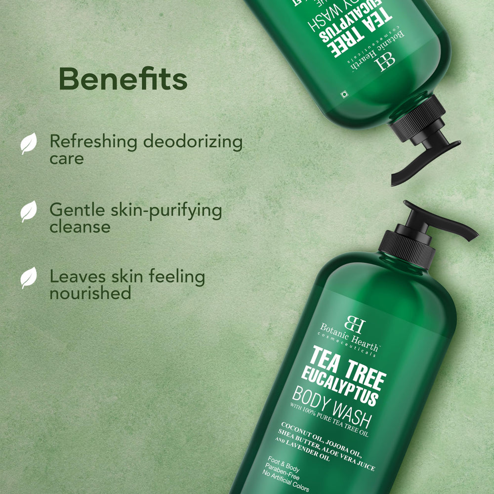 Botanic Hearth Tea Tree Body Wash bubbles indicate rich, cleansing foam