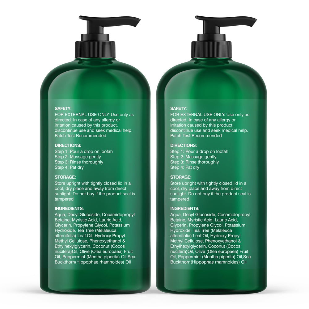 Botanic Hearth Tea Tree Body Wash foam close-up displaying rich lather and cleanse
