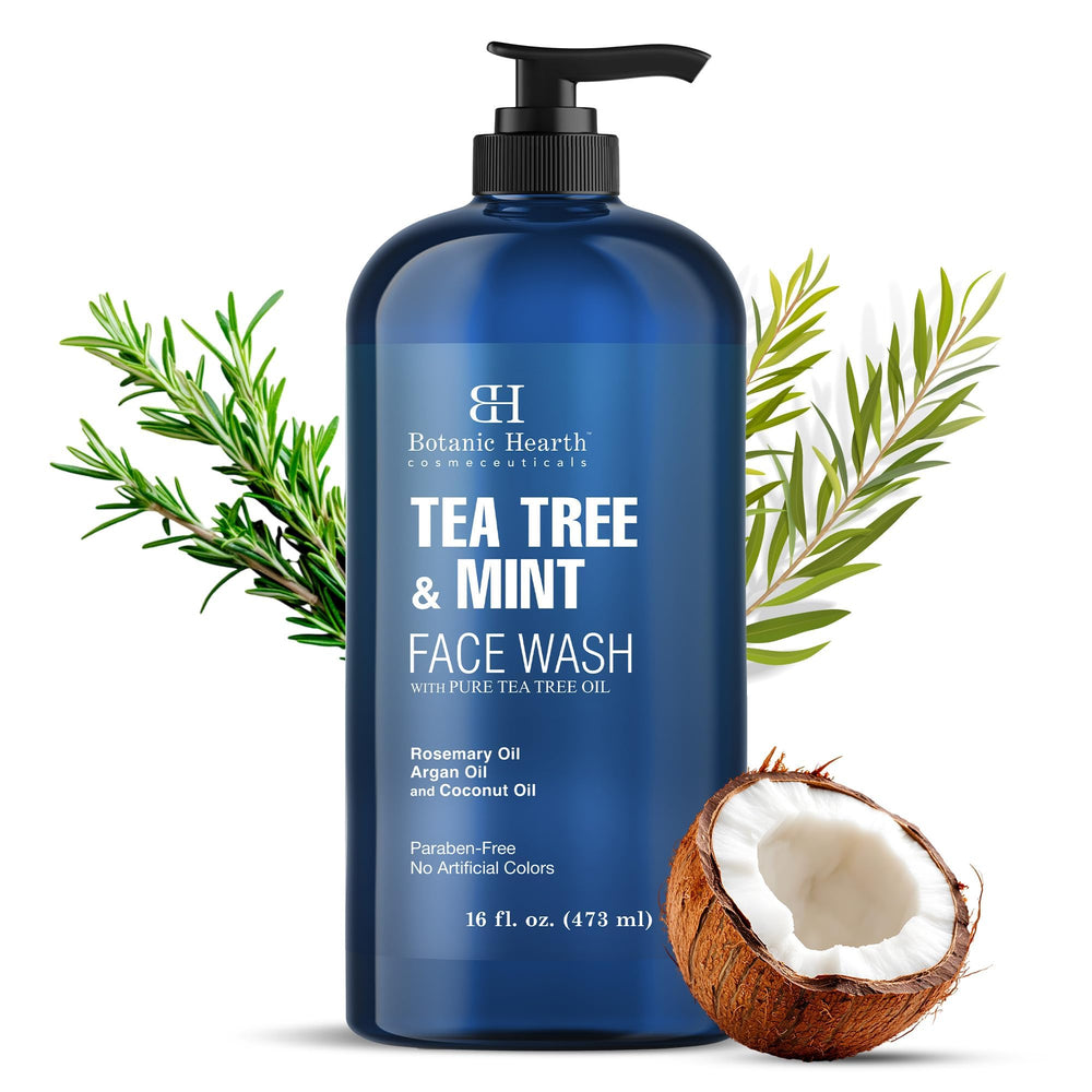 Botanic Hearth Tea Tree Face Wash 16oz, perfect for acne fighting and hydration.