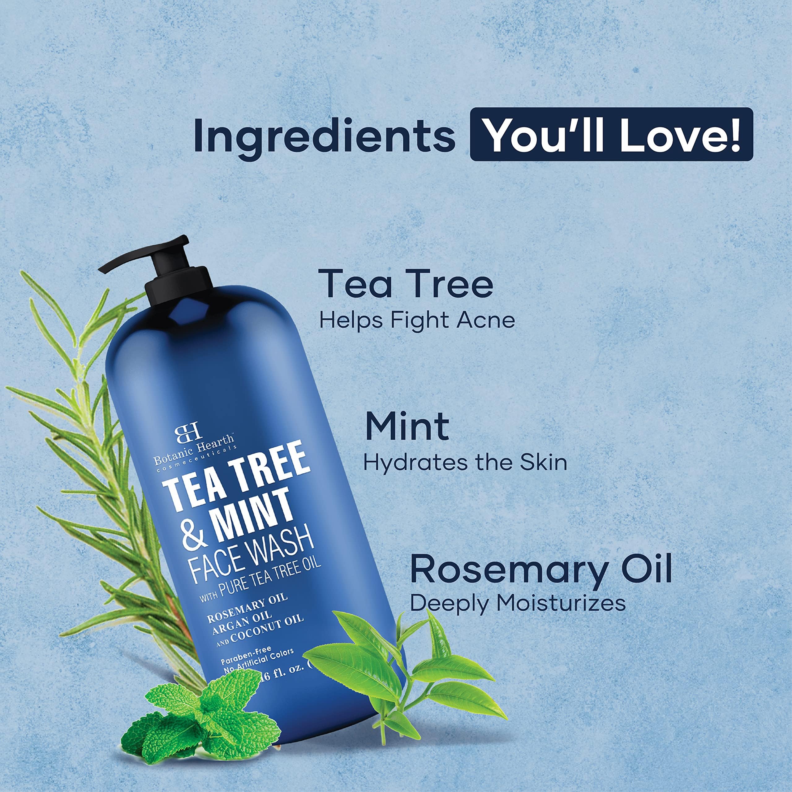 Botanic Hearth Tea Tree Face Wash ethically sourced, emphasizing its gentle formula.
