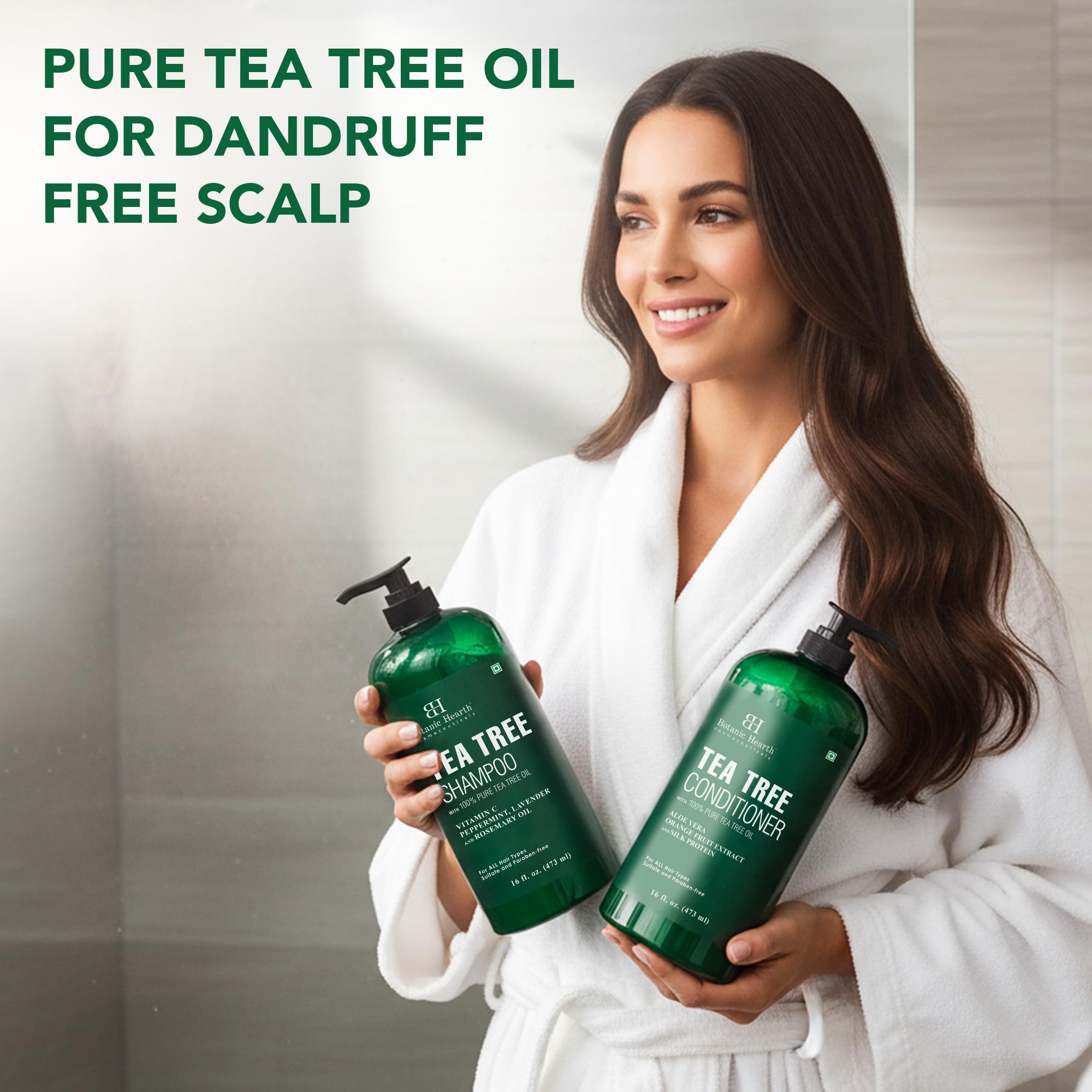 Botanic Hearth Tea Tree Mint leaves highlight cooling, refreshing scent.