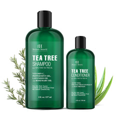 Botanic Hearth Tea Tree Shampoo bottle showcasing soothing scalp care.