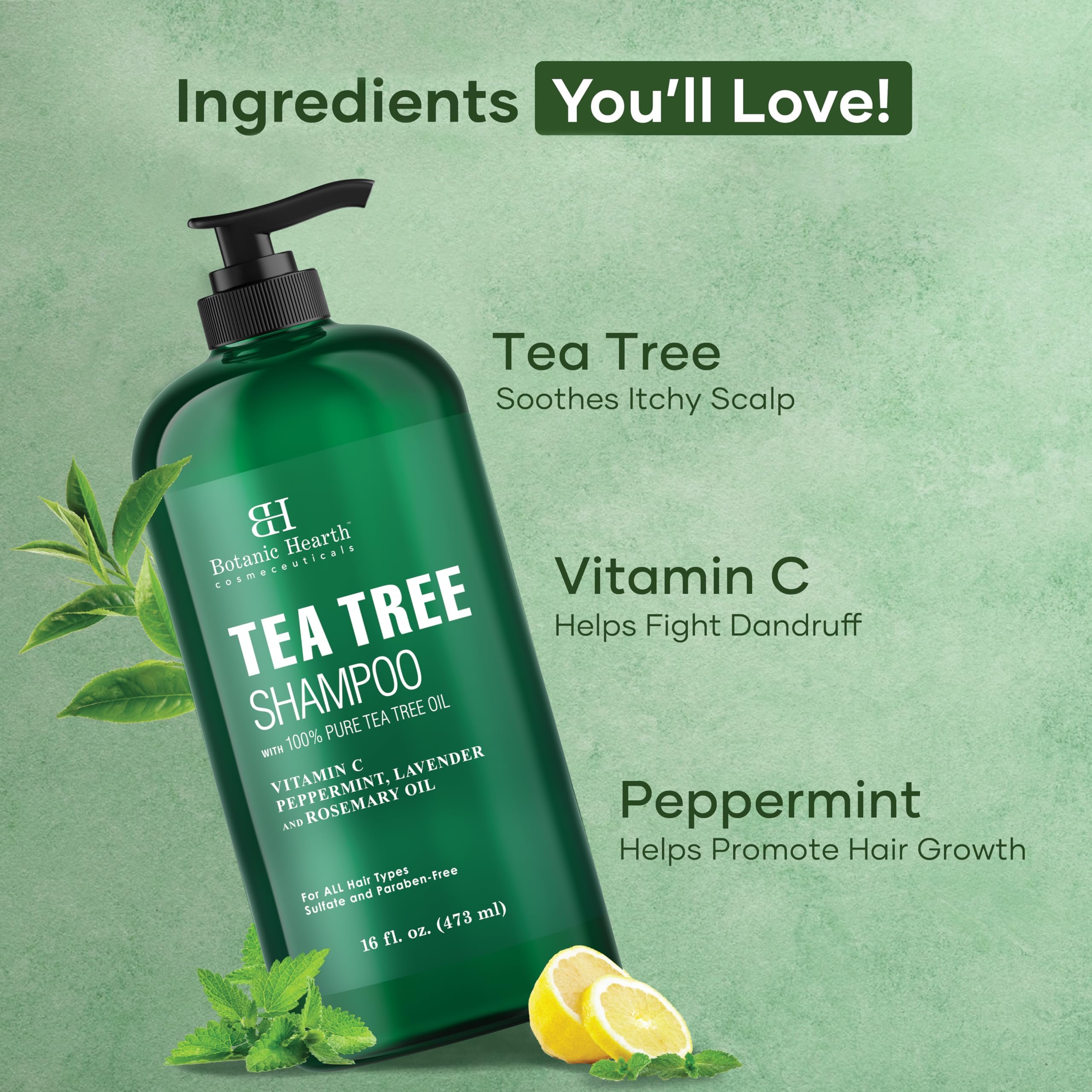Botanic Hearth Tea Tree Shampoo lather demonstrates gentle cleansing that calms irritated scalp.