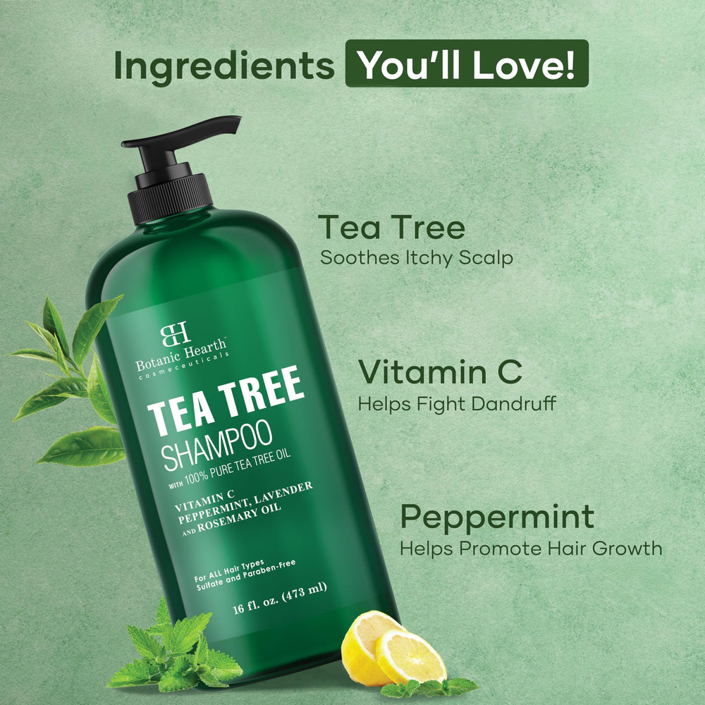 Botanic Hearth Tea Tree Shampoo lather demonstrates gentle cleansing that calms irritated scalp.