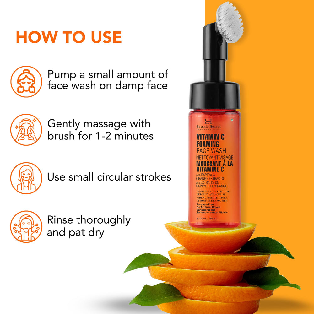 Daily-use Botanic Hearth Vitamin C face wash bottle ready for morning routine.
