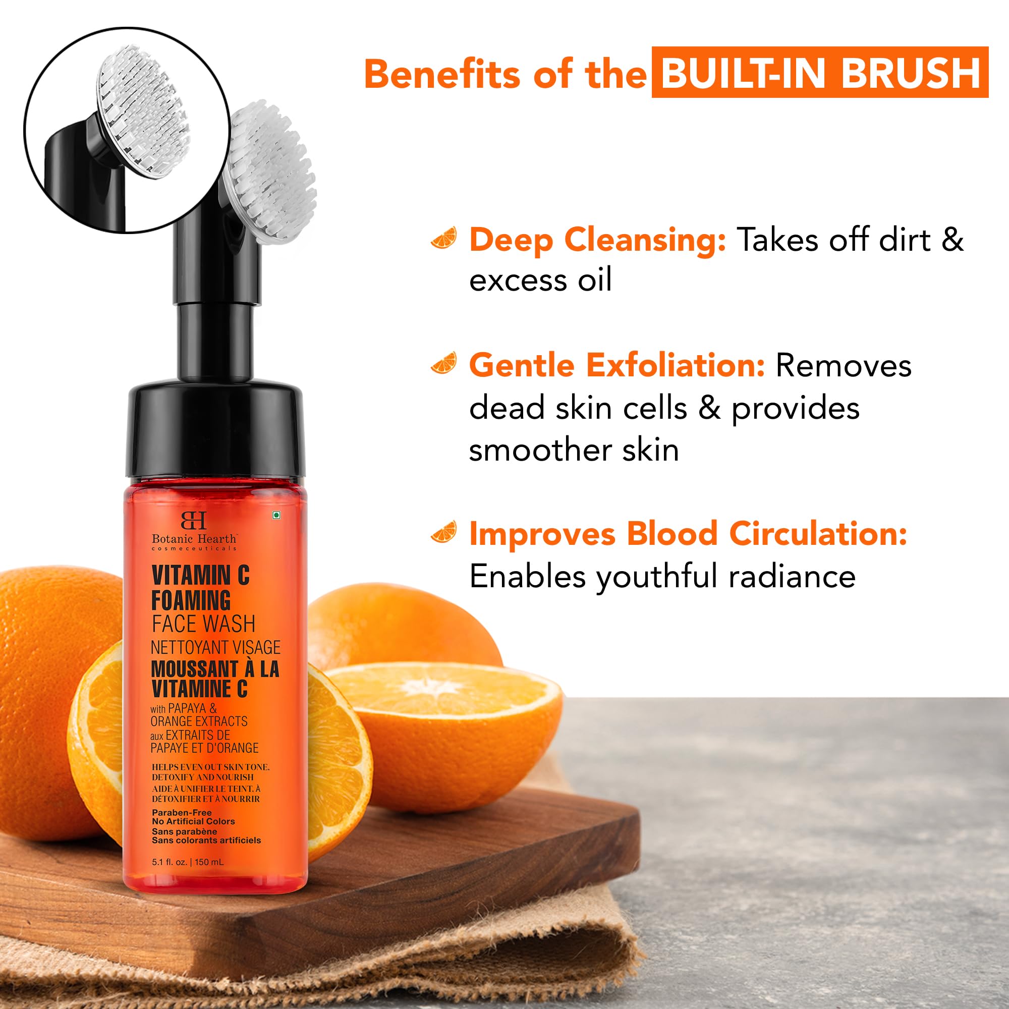 Paraben- and sulfate-free badge on Botanic Hearth Vitamin C wash packaging.