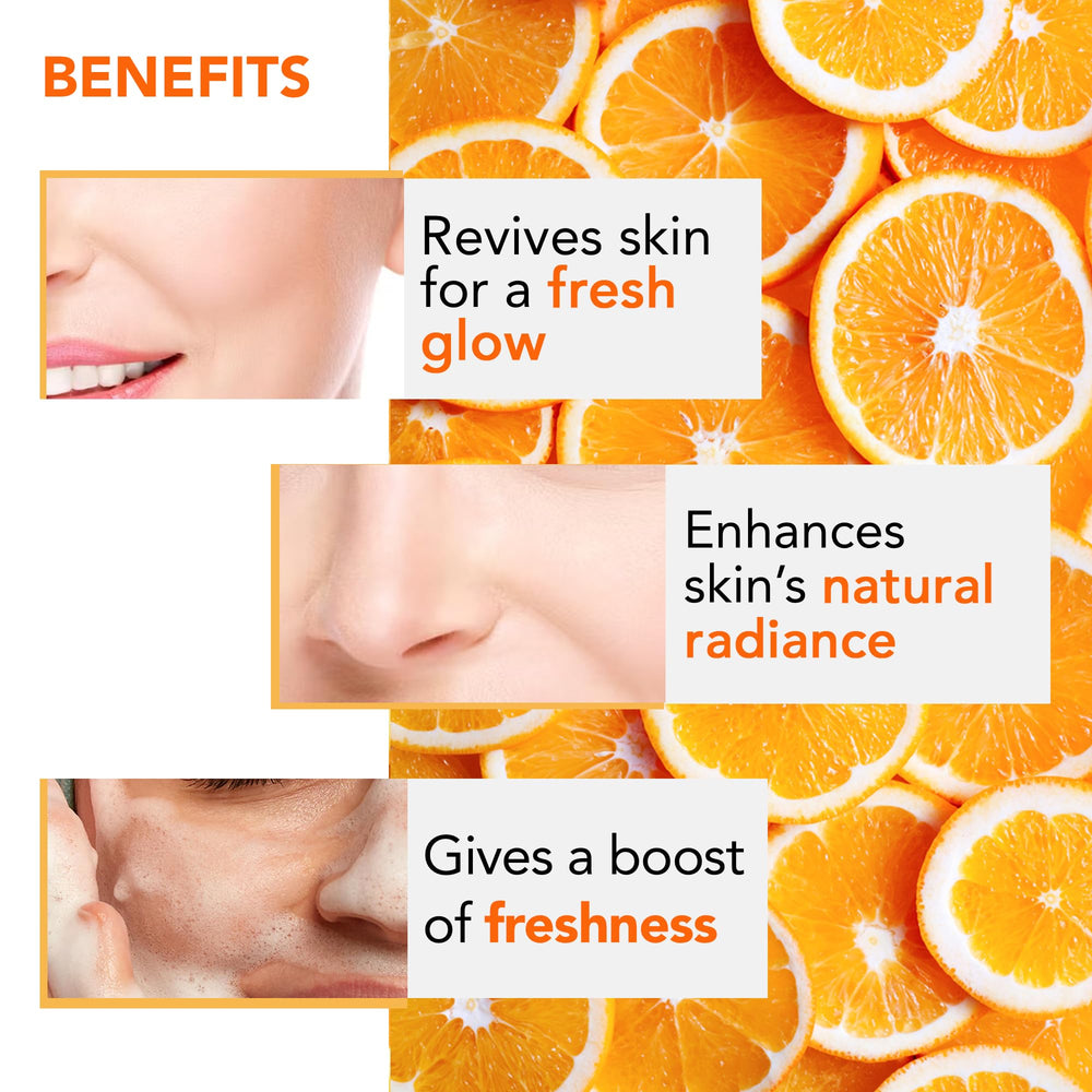 Papaya and orange extracts visuals in Botanic Hearth face wash packaging.